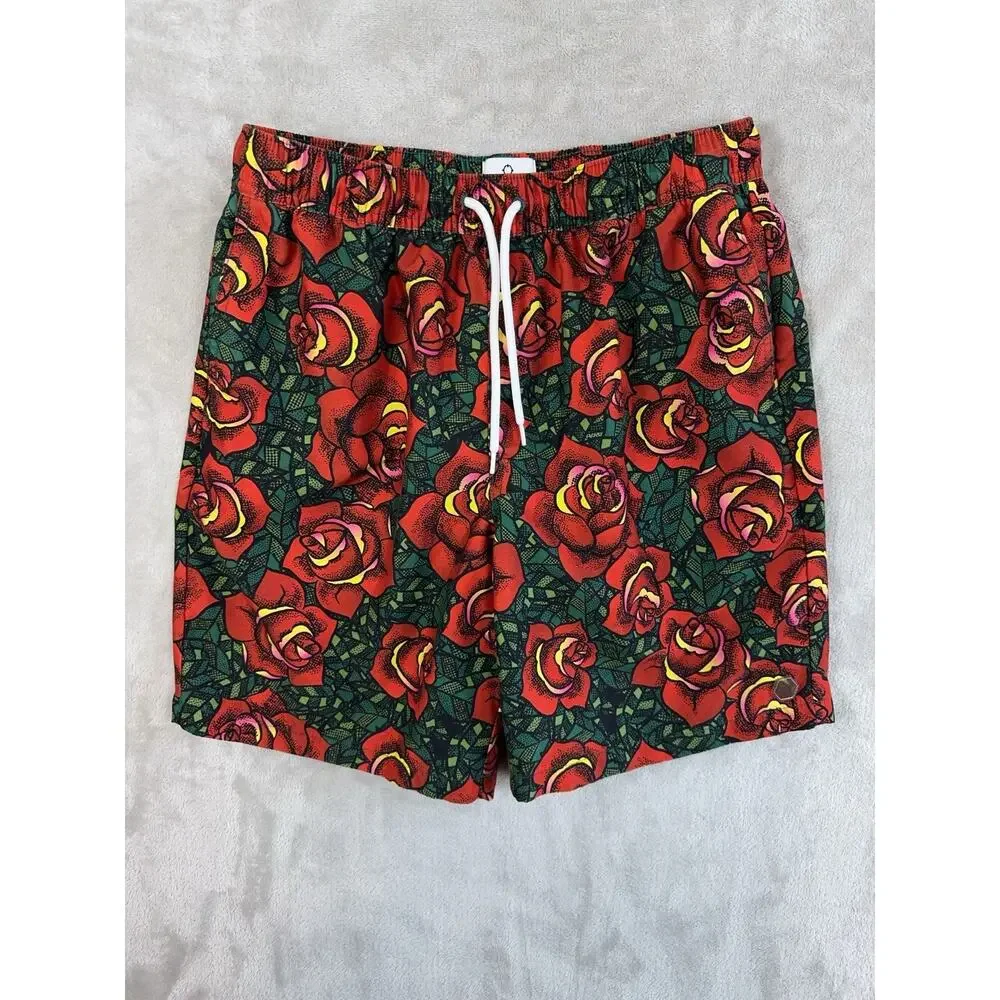 Empyre Rose Print Swim Board Shorts Men's Size Small Pockets Summer Skatercore